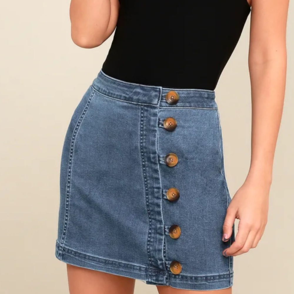 Free people little daisies denim mini skirt